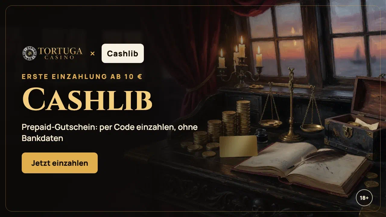 Cashlib-Prepaid-Ticket im Tortuga Casino: Einzahlung per Code, die erste schon ab 10 €