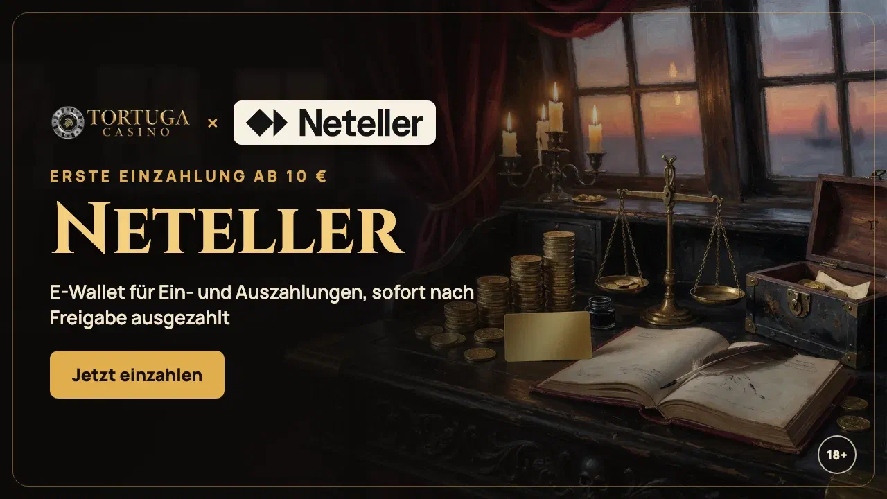 Neteller im Tortuga Casino: erste Einzahlung ab 10 €, Gewinne sofort nach der Freigabe