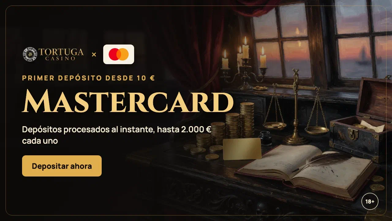 Mastercard en Tortuga Casino: primer depósito desde 10 €, acreditado al instante