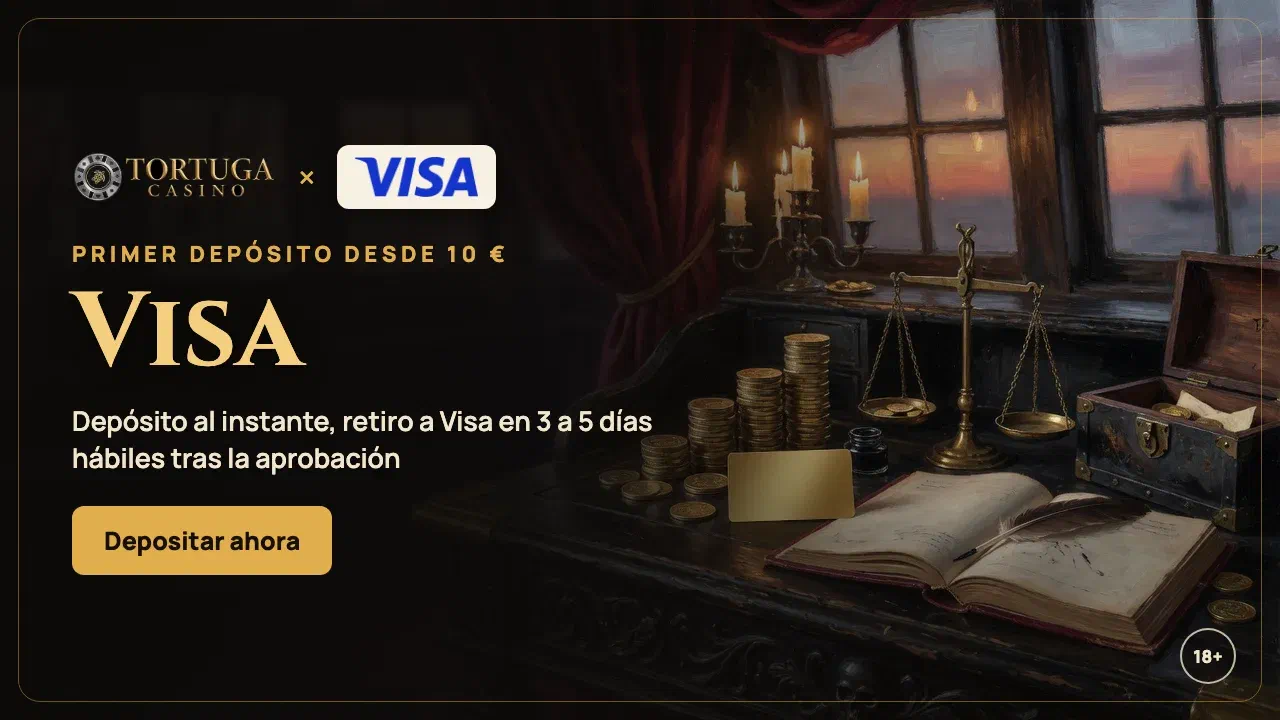Visa en Tortuga Casino: deposita con tu tarjeta desde 10 € y cobra en ella tus ganancias
