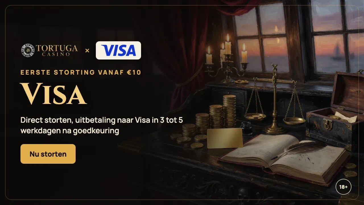 Visa bij Tortuga Casino: eerste storting vanaf €10, direct op je saldo