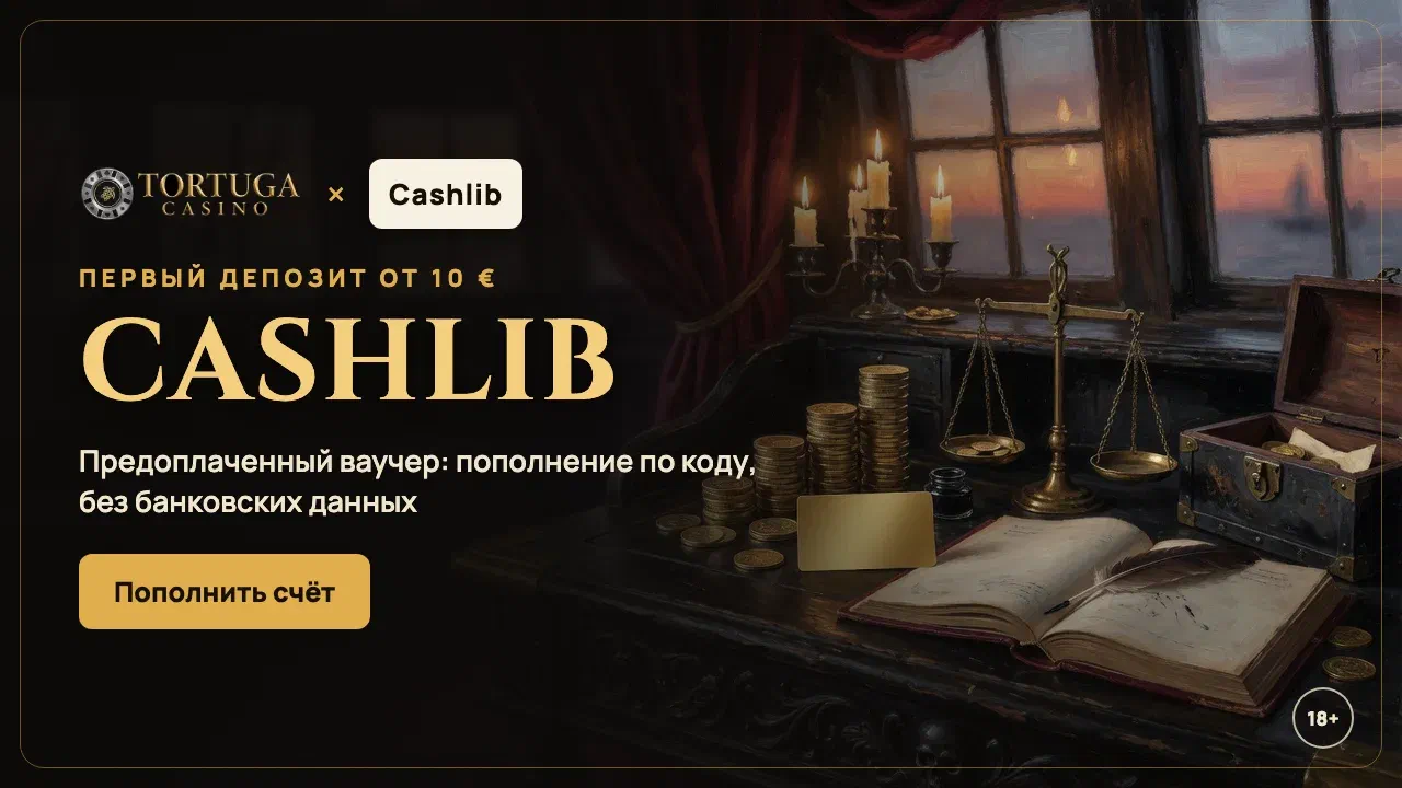 Баннер Cashlib в Tortuga Casino: депозит ваучером от 10 € без банковских данных